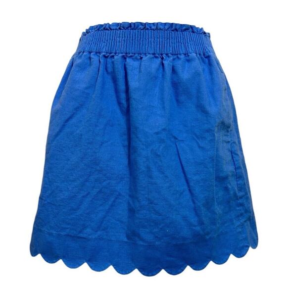 J. Crew Scalloped Hem Blue Linen Blend Women’s Skirt Size 2 Above the Knee - Picture 2 of 6